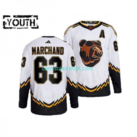 Camiseta Boston Bruins Brad Marchand 63 Adidas 2022 Reverse Retro Branco Authentic - Criança